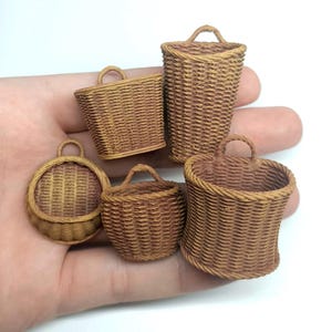 STL File - 1/12 Scale Wicker Hanging Basket STL set (Set of 5 Miniature Basket) for Dollhouses and Miniature Projects  (commercial license)