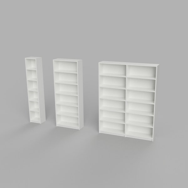 STL File- 1/12 Scale Miniature Bookcase STL Set (3psc)  for Dollhouses and Miniature Projects (commercial license)