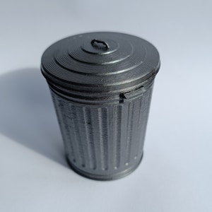 STL File - 1/12 Scale Metal Trash Can Model for Dollhouses and Miniature Projects (commercial license)