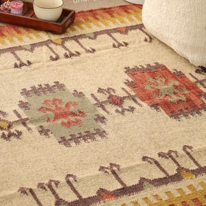 Handmade Navajo Kilim Rug, Aztec Rug, Accent Rug, Outdoor Rug/Indoor Rug, Living/Dinning Room 4X6 Ft. Wool Jute Kilim Rug, Indian DhurrieRug