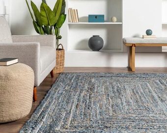 Hand Braided Denim Chindi Rug, Round Boho Rug, Vintage Home Decor