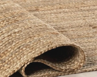 Handmade Braided Jute Rug, Boho Natural Fiber Carpet