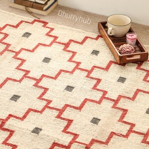Hand-Woven Wool Jute Runner Rug, Traditional Indian Design, Boho Home Decor