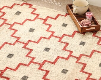 Alfombra de pasillo de lana y yute tejida a mano, diseño tradicional indio, decoración bohemia para el hogar