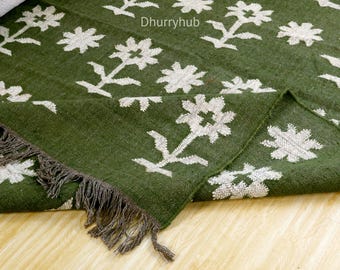 Handgeweven wollen jute kelimtapijt: traditionele Indiase dhurrie, 10 x 14 inch