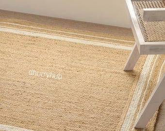 Handmade Jute Area Rug: Braided Bohemian Rug, Natural Fiber