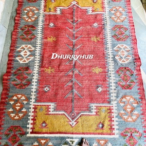 Indiaas handgeweven vintage kelimwol jutetapijt traditioneel handgemaakt wol- en jutetapijt kelim dhurrie-tapijt Jute-tapijt Turks kelimtapijt