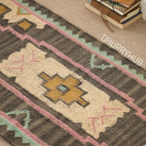 Kilim Runner Handwoven Navajo Kilim Rug Handmade Kilim Dhurrie Rug Motifs, Oriental, Traditional Indian Geometric Kilim Runner Custom Rug