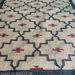 Handmade Navajo Kilim Rug, Aztec Rug, Accent Rug, Outdoor Rug/Indoor Rug, Living/Dinning Room 4X6 Ft. Wool Jute Kilim Rug, Indian DhurrieRug
