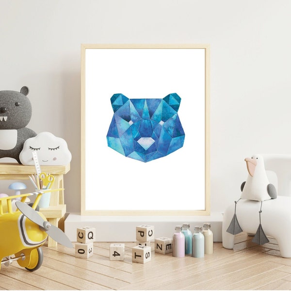 Illustration Affiche Ours / Cadeau chambre enfant garçon fille / Cadeau chambre bébé / Cadeau naissance personnalisable