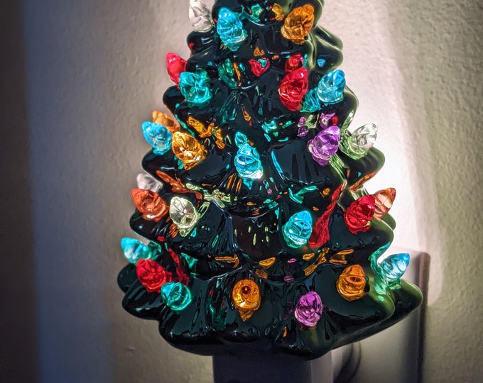 Vintage Christmas Tree Night Light Ceramic Metallic Green Etsy