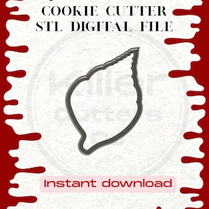 以下が含まれることがあります： 葉の形をしたクッキーカッターのデジタルファイル。画像には、「COOKIE CUTTER STL DIGITAL FILE」と「Instant download」というテキストが、赤い縁取りのある白い背景に表示されています。