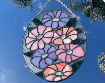 ステンドグラスの花のサンキャッチャー - 大 - Etsy 日本