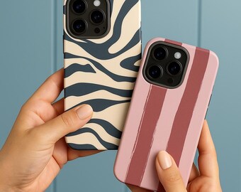 Burgundy and Pink Stripe iPhone Case | MagSafe Hardshell