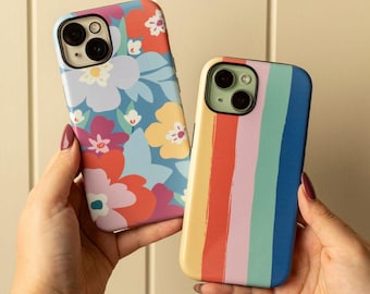 Funda para iPhone con diseño de rayas arcoíris - Carcasa rígida, compatible con MagSafe