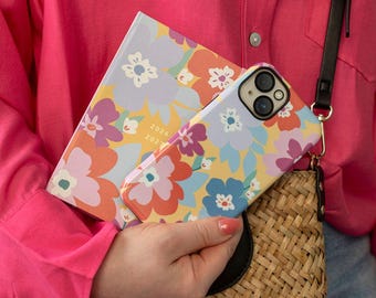 Funda para iPhone con estampado floral amarillo - Carcasa rígida, compatible con MagSafe
