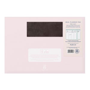 Pu&ograve; includere: Un blocco per la pianificazione dei pasti rosa e bianco con una lavagna magnetica a secco nera. Il blocco ha 52 fogli a strappo e un elenco della spesa perforato. Il testo sul blocco dice "Meal Planner Pad" e "What's clever?"