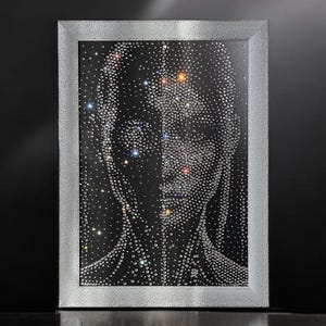 Cyborg Girl Sci-Fi Poster – Futuristic Woman Wall Art – Surreal Robot Face – Unique Handmade Framed Decor – Geeky Cyberpunk Gift