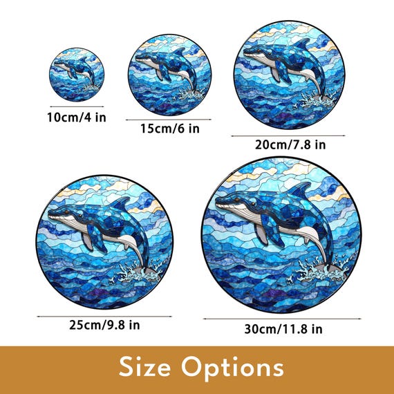 シロナガスクジラのステンドグラス サンキャッチャー 海の窓装飾