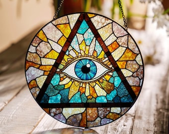 All Seeing Eye Triangle Art Suncatcher Spiritual Window Hanging Gift for Him or Her