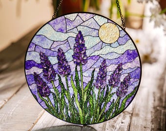 Lavender Field Stained Glass Suncatcher Window Decor Gift for Mom Birthday