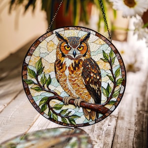 Owl Stained Glass Suncatcher Beautiful Owl Window Decor Gift for Nature Lovers Home Office or Animal Lovers Gift
