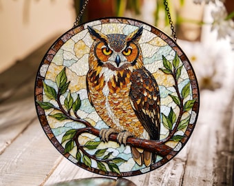 Owl Stained Glass Suncatcher Beautiful Owl Window Decor Gift for Nature Lovers Home Office or Animal Lovers Gift