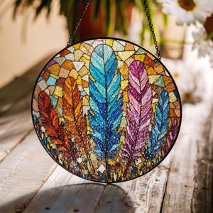 Colorful Feather Stained Glass Suncatcher Unique Gift for Nature Lovers and Home Decor