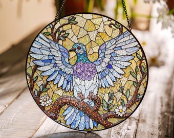 Stained Glass Bird Suncatcher Beautiful Handcrafted Bird Window Hanging Gift for Nature Lovers and Home Decor