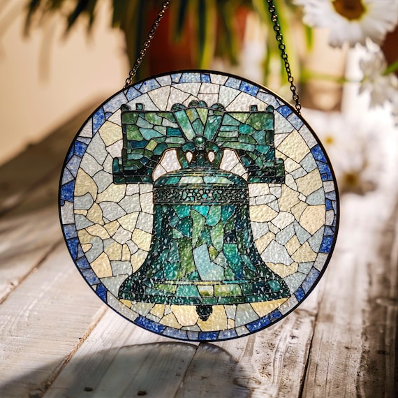 $100,000 REWARD! THE MURDERER リバティベルサルーン Liberty Bell Stained Glass Suncatcher Window Hanging Gift for