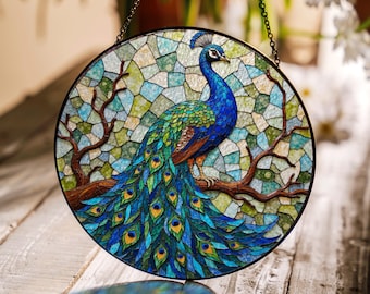 Peacock Stained Glass Suncatcher Window Hanging Gift for Bird Lovers