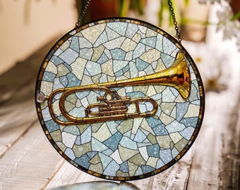 Trumpet Stained Glass Suncatcher Music Lover Window Decor Gift for Musicians