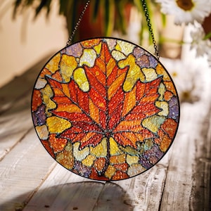 Ahornblatt Glasmalerei Suncatcher Herbst Dekor Handgemachtes Fensterbehang Geschenk für Naturliebhaber