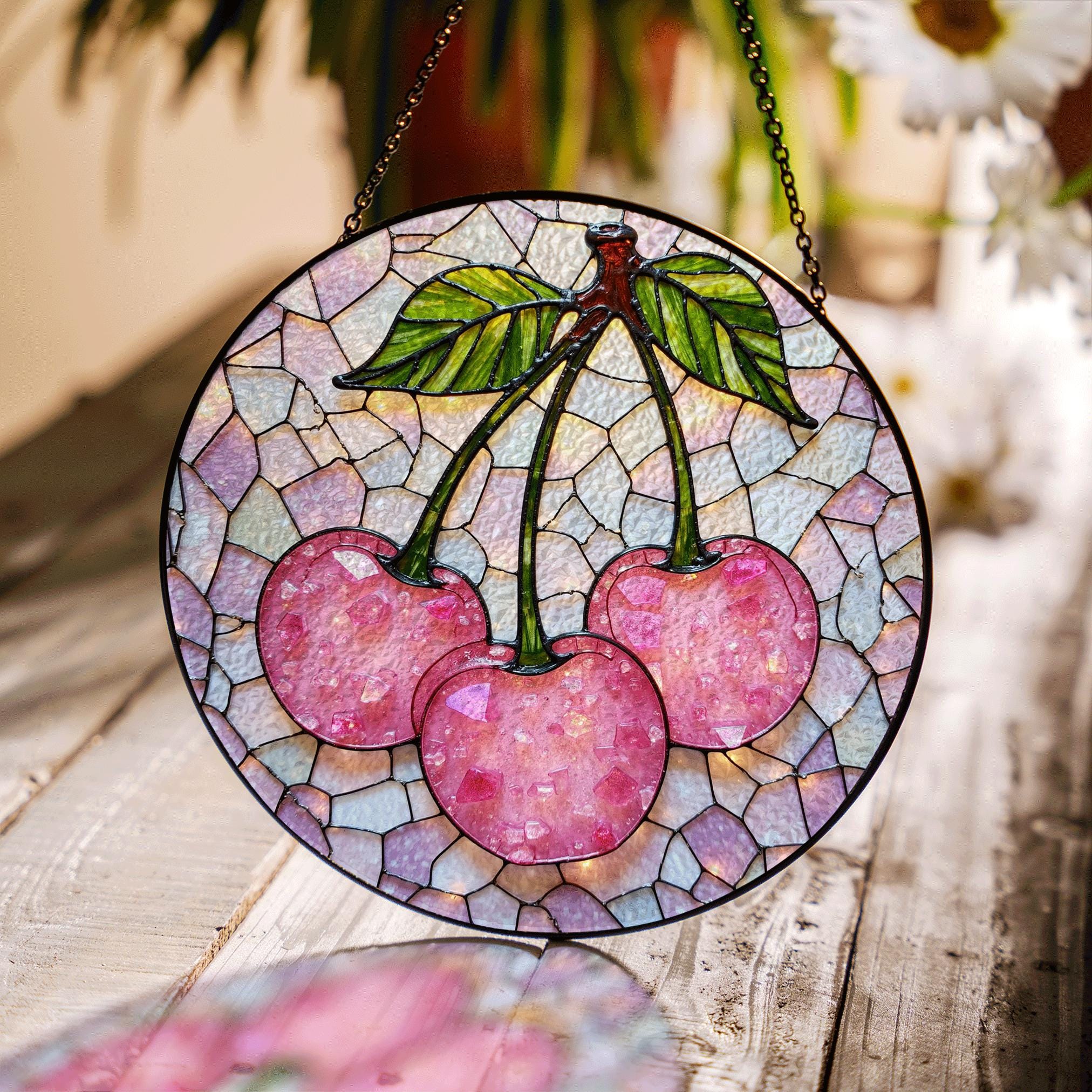 Strawberry ACRYLIC SUNCATCHER ORNAMENT, Stained Glass Style, Home Decor