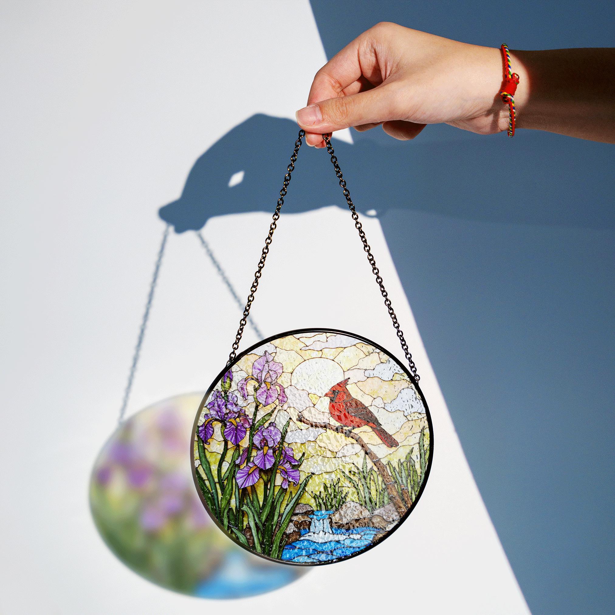 Buntglas-Sonnenfänger – Motiv Kardinalvogel, 21,8x11,9 Cm, Mit Saugnapf | Fensterdekoration Für Zuhause