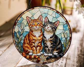 Acryl Katzen Sonnenfänger - Bunte Fensterdekoration Für Haus & Auto | 20x20 Cm