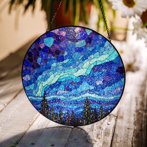 Northern Lights Stained Glass Suncatcher Gift for Nature Lovers