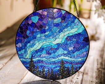 Northern Lights Stained Glass Suncatcher Gift for Nature Lovers