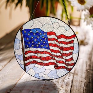 Gebrandschilderd glas Amerikaanse vlag Suncatcher patriottisch raam hangend cadeau voor veteranen Independence Day