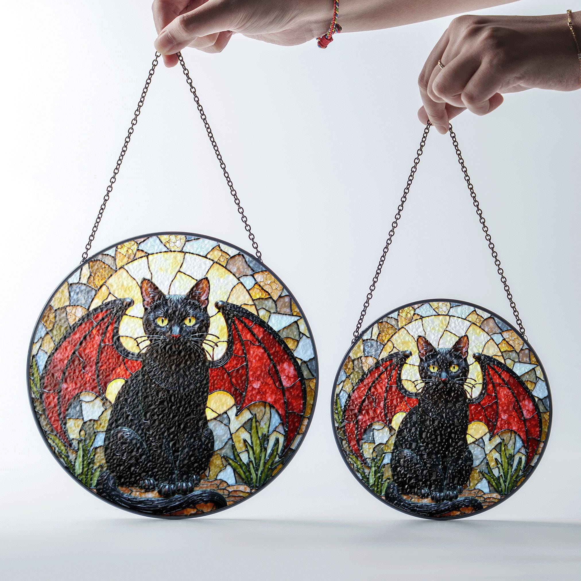 Black Cat Stained Glass Suncatcher Gothic Decor Halloween Gift - Etsy