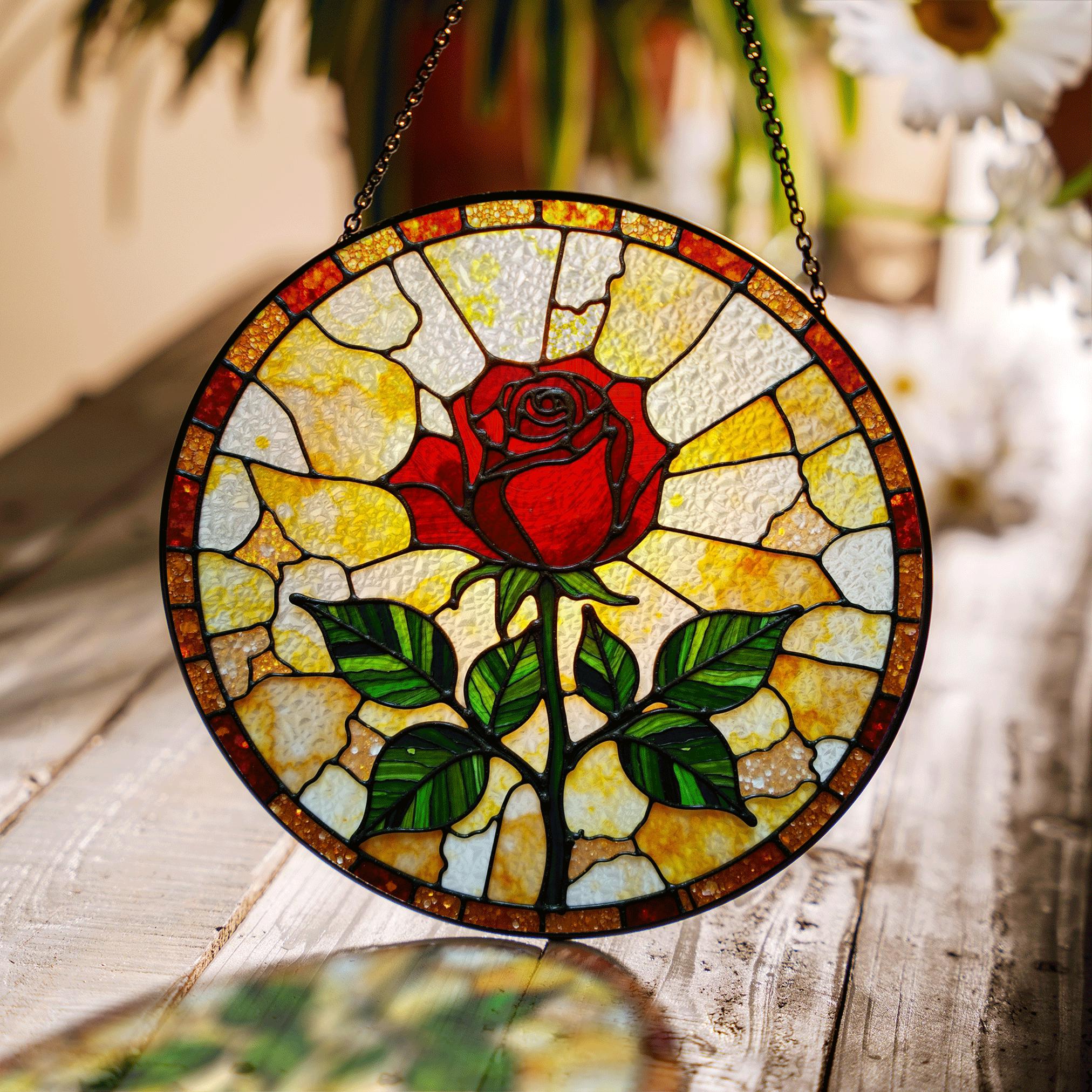 ステンドグラスパネル 薔薇 サンキャッチャー 薔薇の花 ステンドグラス パネル サンキャチャー 【公式通販】