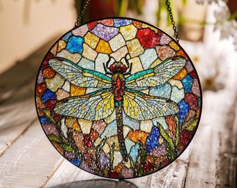 Dragonfly Stained Glass Suncatcher Colorful Window Decoration for Nature Lovers Gift for Mom