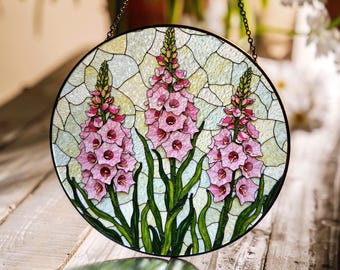 Pink Gladiolus Stained Glass Suncatcher Floral Window Art Gift for Her
