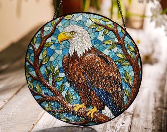 Bald Eagle Stained Glass Suncatcher Vibrant Window Art for Home Decor Unique Gift for Nature Lovers