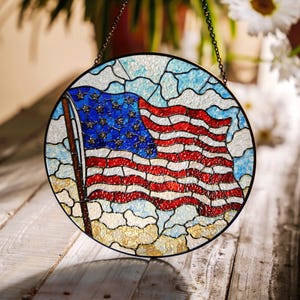 Amerikaanse vlag gebrandschilderd glas Suncatcher patriottisch cadeau raamdecoratie voor veteranen Independence Day Home Ornament