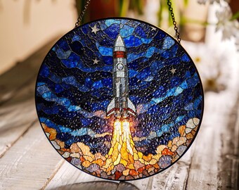 Rocket Stained Glass Suncatcher Rocket Launch Gift for Space Lovers Home Decor