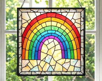 Classic Rainbow Stained Glass Suncatcher, Bold Color Arch Window Hanging