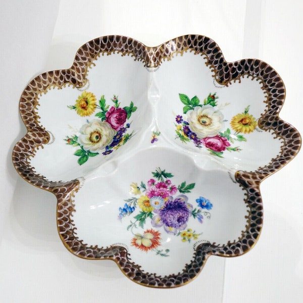 Collectible Paris Royal Peint A La Main Flower Divided Lazy Susan Candy Bowl Trinket Tray Floral Decor Mother's Day Gift for Mom