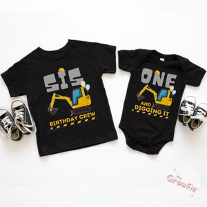 Construction Birthday Shirt, Construction Crew Shirts, One and Diggin It, Truck Birthday Outfit, Excavator Birthday, Family Birthday Tees