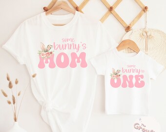 Bunny 1st Birthday Matching Family T-Shirts, Some Bunny is One Pink Tee